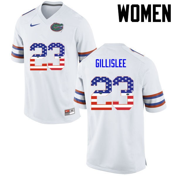 Florida Gators Women #23 Mike Gillislee College Football Jersey USA Flag Fashion White